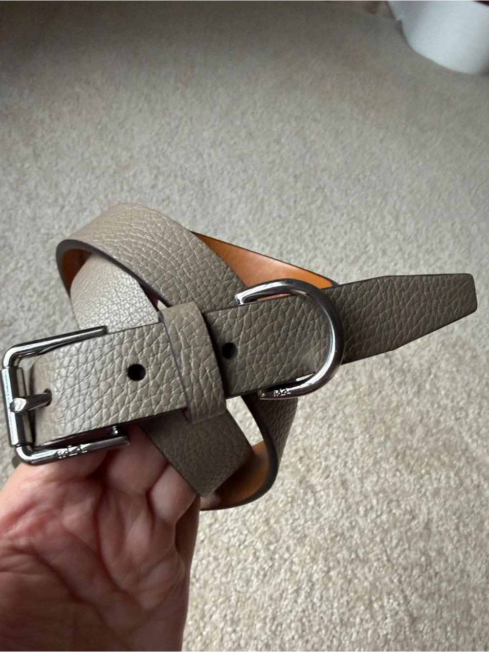 Lauren Ralph Lauren Neutral Taupe Women's Belt with Silver Buckle, Medium